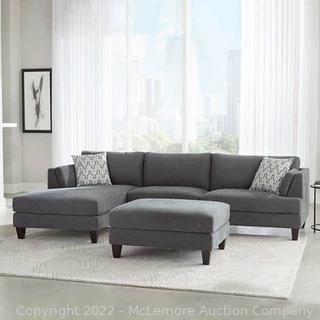 Ellery Fabric Sectional with Ottoman - Dark Gray, Tall Tapered Solid Wood Legs - NEW - Store Display - $1299 - SEE LINK! Beautiful and Super Comfortable! (New)