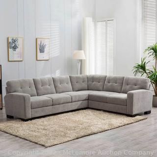Annadale Fabric Sectional - Light Gray - Plush Tufted Back Cushions - Solid Wood Legs - New Store Display - $1199 - SEE LINK (New)