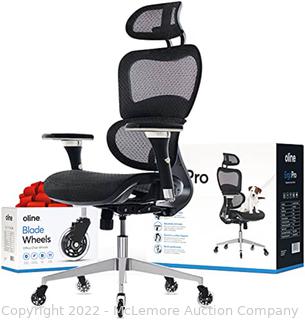 Oline ErgoPro Ergonomic Office Chair - Rolling Home Desk Chair with 4D Adjustable Armrest. 3D Lumbar Support and Blade Wheels - Mesh Computer Chair. Gaming Chairs. Executive Swivel Chair (Black)