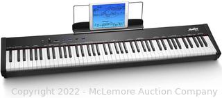 Moukey MEP-110 Beginner Keyboard Piano 88 Keys Full-Size Half-Weighted Digital Keyboard with Sustaining Pedal. Power Supply
