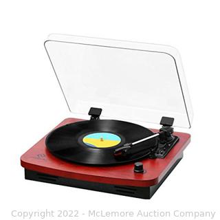 JORLAI Belt-Drive 3-Speed Turntable Vintage Style Record Player with Built-in Stereo Speakers. Vinyl-To-MP3 Recording. Aux Input. RCA Output. Natural Wood-Brown
