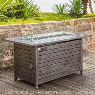 COSIEST Outdoor Rectangle Fire Table with Glass Wind Guard. 40000 BTU