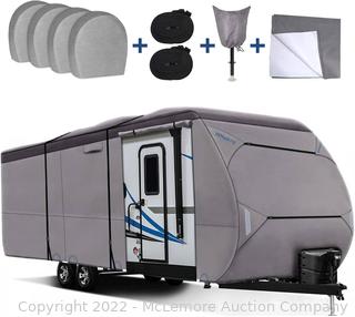 RVMasking - Improved and waterproof 500D fabric caravan or trailer cover. includes 4 tire covers. suitable for caravans of 28 feet and 7