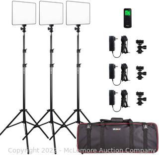VILTROX VL-200 3 Packs Ultra Thin Dimmable Bi-Color LED Video Light Panel Lighting Kit Includes: 3300K-5600K CRI 95 LED Light Panel with Hot Shoe Adapter/Light Stand/Remote Controller and AC Adapter