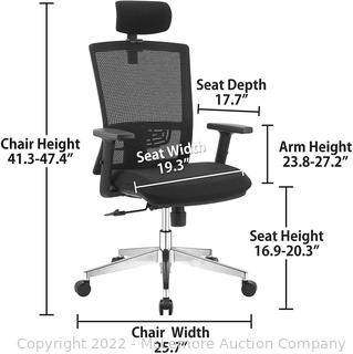WORKSMYTH Mesh, High Back, Ergonomic Office Desk Chair with Adjustable Height/Tilt, Headrest, Lumbar Support, Armrests, 360-Degree Swivel, Rollerblade Wheels, 275Lb Capacity - Black