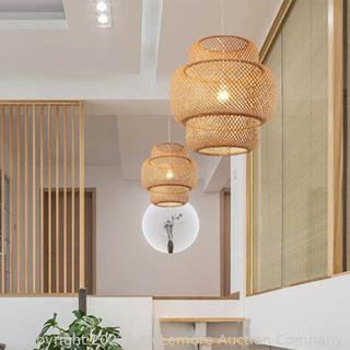 Wicker Rattan Pendant Lighting for Kitchen Island | XINDAR Japanese Tiered Bamboo Lantern Pendant Lamp | Modern Beige Weave Hanging Ceiling Light Fixture 19.5" Beige Light Fixture