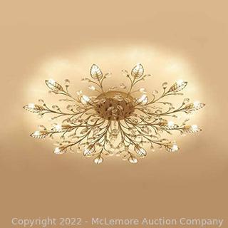 Ceiling Light, XINDAR Leaf Semi Flush Mount Light with Clear Crystal Multi Lights Contemporary Style Metal Ceiling Lighting in Black (Gold 18 Light)