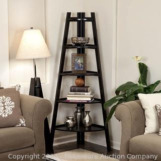 Danya B. BQ0279 Free Standing 5-Tier Pyramid Corner Ladder Display Shelving Unit / Bookshelf - Expresso