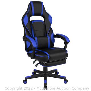 Flash Furniture CH-00288-BL-GG Swivel Gaming Chair w/ Footrest - LeatherSoft Back & Seat, Black/Blue