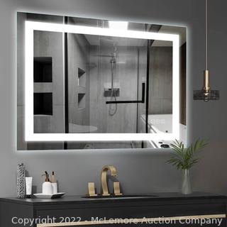 HAUSCHEN HOME 32 x 40 inch LED Bathroom Vanity Mirror, Wall Mounted + Defogger & Dimmable Touch Switch + Polished Eadge &Frameless + 5500K Cool White +3000K Warm + CRI>90 + Vertical&Horizontal