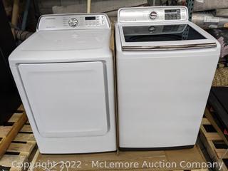 Samsung Washer and Dryer Suite - 7.4 Cu. Ft Electric Dryer with 10 Cycles and Sensor Dry ( mfg # DVE45T3400W ) and Samsung Electric 5.0 Cu. Ft Washer ( mfg # WA50M7450AW) with 11 Cycle High Efficiency Top Loading Washer - White - NEW Store Display - $1799 - See Links in Description (New)