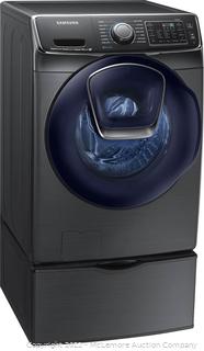 Samsung - 5.0 Cu. Ft. 14-Cycle Addwash High-Efficiency Fingerprint Resistant Front-Loading Washer with Steam - With Pedestal - Black stainless steel - Mfg # WF50K7500AV - New - Store Display - Slight signs of retail handling - SEE LINK -  (See Description)