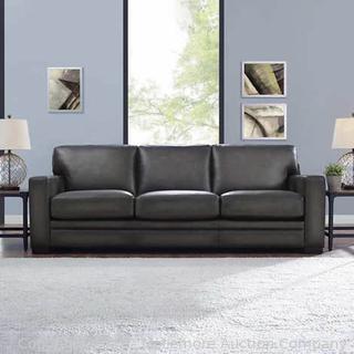 Luca Top Grain Leather Sofa - Dark Gray - By Prospera Home - HIGH END MUST SEE / SIT - 100% Top Grain Leather, Kiln-dried Solid Wood Frame - New - Store Display - $2599 at Costco - SEE LINK (New)