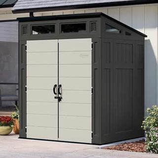 Suncast 6’x5? Modernist Storage Shed weather Resistant Resin Shed, Angled Roof with vents and Windows - 200 cu. ft. storage, All Weather Construction, Multi-wall Resin Panels - - Gray - New -  (New)
