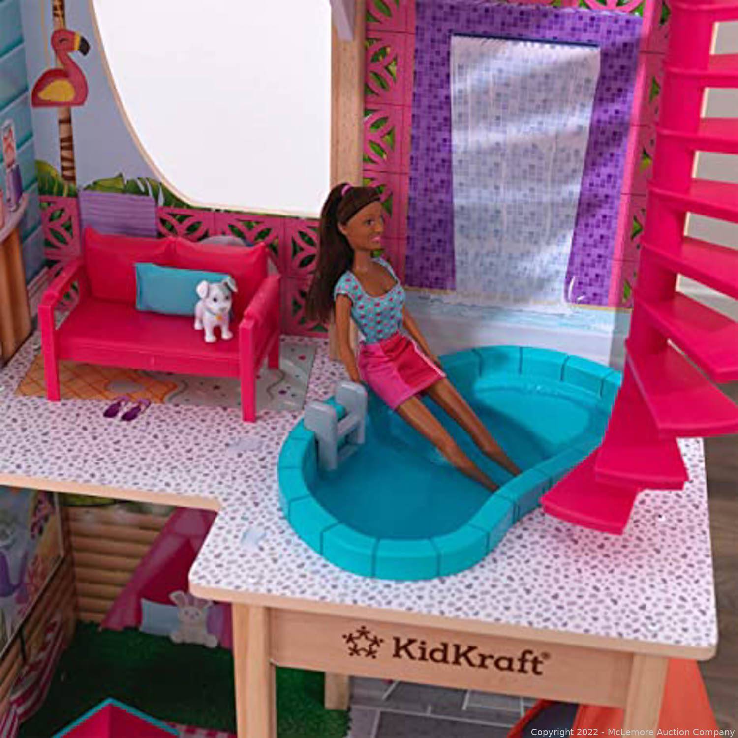 1.5m 4ft 11 Inches KidKraft Pool Party Mansion Dollhouse with 26 Accessories 