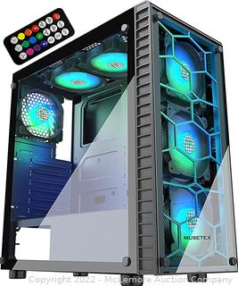 MUSETEX ATX PC Case with 6 PCs 120mm ARGB Fans, Computer Gaming Case Mid-Tower Phantom Black, Tempered Glass Computer Chassis, USB 3.0, MN6-B MSRP $179.99