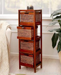 The Lakeside Collection Storage Tower and Baskets with Rope Detailing - 5 Pieces - Pecan