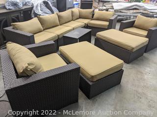Belmont 10 piece Modular Hand-Woven, All-Weather Resin Wicker Set - Sunbrella Fabric - Used - Store Display - Includes 5 piece modular Couch, 2 club chairs, 2 ottomans, and Table! - Comparable at $2699 Retail (See Description)