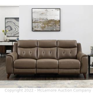 Ultra High End! Campania Contemporary Fine Grain Leather Power Reclining Couch by Prospera Home in Truffle Brown.  Power Recliners and Power Headrests - New - Store Display - $2699- SEE LINK (New)