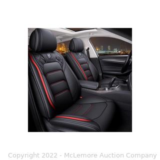 YXQYOEOSO Comfortable Leather Auto Car Seat Covers 5 Seats Full Set Universal Fit (Black - Red)