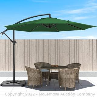 Bumblr 10ft Outdoor Umbrella with Base Included, Patio Offset Deck Umbrellas with Stand, UV Protected Sun Shade for Garden Lawn Backyard Pool, Dark Green
