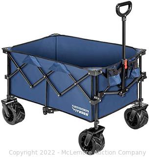 VIVOSUN Folding Beach Wagon with Wide Wheels-Blue