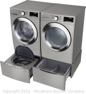 – NEW FACTORY SEALED – LG 4 Piece Smart Gas Washer ( mfg # WM3700HVA) and Smart-Wifi Dryer Combo ( mfg # DLGX3701V) in Graphite Steel - Includes matching Pedestals for Dryer ( mfg # WDP4V and LG Sidekick Top load pedestal washer (mfg # WD100CV) for the Washer! – Entire Set retails at BestBuy for $3326 - SEE LINKS in description!  (New)