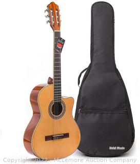 Cutaway Classical Guitar with Savarez™ Nylon Strings by Hola! Music™, Full Size 39 Inch Model HG-39C, Natural Gloss Finish - FREE Padded Gig Bag Included