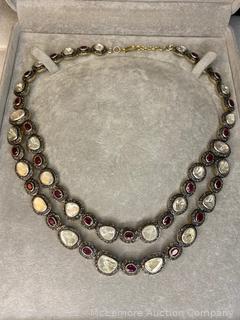 20" Rough Cut Diamonds and Ruby Necklace