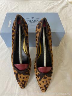 Prada Leopard Pointed Toe Shoe, size 38 1/2