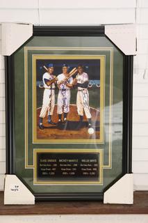 Framed Mickey Mantle, Duke Snider and Willie Mays Print with custom mat and GFA authentication