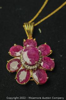 14k Gold Ruby and Diamond Necklace and Pendant.  Over 50 Carats of Rubies!!! MSRP $4650
