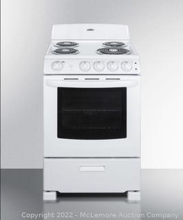 Summit Appliance RE2411W 24" Wide Electric Range in White Finish with Coil Burners MSRP $699  APPEARS NEW OPEN BOX 