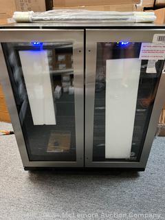 Vinotemp EL-30SWCB2D 30-Inch Wine & Beverage Refrigerator, Wine Cooler, Black/Stainless MSRP $1899  APPEARS NEW NO BOX SMALL COSMETIC DENT ON BOTTOM LEFT
