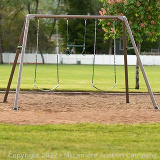 Lifetime Kids Swing Set,  Trapeze Bar with Gym Rings & 2 Swings, Free Standing -Dimensions: 11’3” L x 9’7” W x 7’4” H - Bad Box - Unable to Inspect - SEE PIX - Appears Complete to Mostly Complete - AS-IS - $499 - SEE LINK (See Description)
