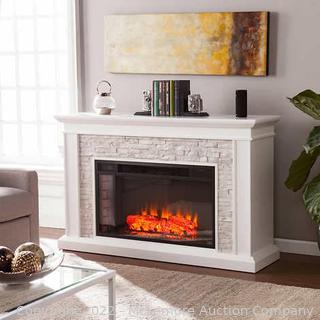 Brand New In Box - Ledgestone 55" Mantel LED Electric Fireplace by Southern Enterprises, White Faux Stone, Widescreen 33” Electric Fireplace, Heats up to 400 Square Feet - $679 - SEE LINK (New)