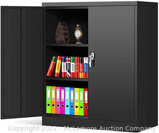 Black Metal Storage Cabinet Locking Steel SnapIt Storage Cabinet with 2 Doors and 2 Adjustable Shelves, Counter Height Lockable Metal Welded Cabinet for Office,Garage, Home Msrp 135.99 New. Box damage. Has been checked and all parts are accounted for.
