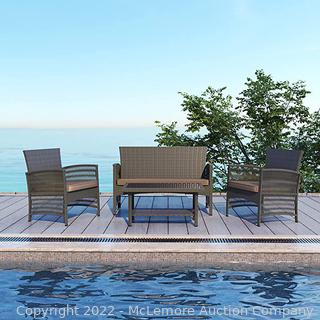 IDS Online MLM-16403 4 Piece Patio Set. 1 Loveseat 2 Single Chairs Cushion, Leisure Glass Top Coffee Table for Garden Lawn Poolside Backyard, Brown-Grey Msrp $797.99 new. Open box. 