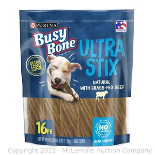 Purina Busy Bone Ultra Stix Dog Treats, Grass Fed Beef - 16 Pieces (New)