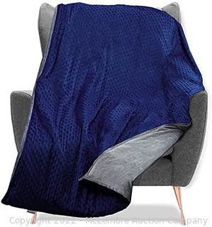 Quility – premium blanket for adults, (Grey Cotton Blanket + Minky Navy Blue Cover) 60x80" 12lbs 