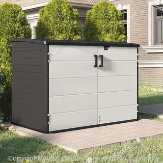 New In Box - Suncast Horizontal Shed All Weather Resistant Resin Shed, Angled Roof with vents and Windows - 70 cu. ft. storage, All Weather Construction, Multi-wall Resin Panels - Gray - $469 - SEE LINK (New)