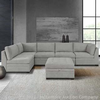 NEW IN BOX! Thomasville Tisdale Fabric MODULAR Sectional with Storage Ottoman - Beigte -Sinuous Spring Suspension - Pocket Coil Seat Cushion - Pieces can be arranged in Multiple Configurations - $1699 - See Link! -  (New)