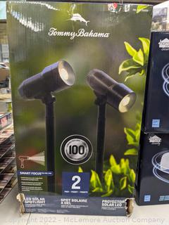Tommy Bahama LED Solar Spotlight - 2 Pack - 100 Lumens Per Light - Smart Focus - Convertible Light Angle and Adjustable Focus -  (New)