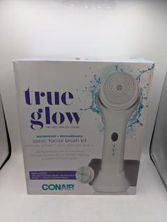 True Glow Sonic Facial Brush Kit By Conair - Sonic Technology - Reduce Dry Skin, Oily Patches and Visible Blemishes - Waterproof + Rechargeable - (New)