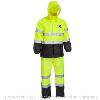 XL - John Deere Unisex High Visibility ANSI Class III Rain Suit Jacket and Bib with Color Block - Water Resistant - High Visibility - Safety Gear  (New)