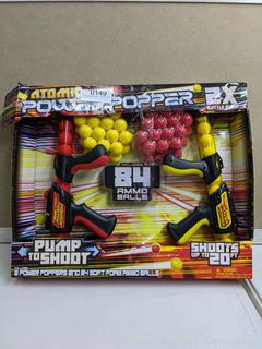 Atomic Power Popper 2 Blaster Battle Pack With 84 Foam Balls (4+ Years) - Fast & easy reloads - Play individually or in a team - SEE LINK! (New - Open Box)