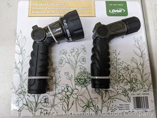Orbit 2-pack Nozzles - Design Maximizes Spray Distance - Thumb Control Water Flow - Multiple Spray Patterns: Full, Flate, Angle, Shower, Cone, Center, Jet, Mist - See Link! - **Light signs of use** (New - Open Box)