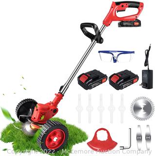 Cordless Weed Eater Grass Trimmer Battery Powered 21V 2000mAh, Electric Weed Wacker Brush Cutter,Height Adjustable Edger Trimmer Mini-Mower 3-in-1 Cutting Tool,8 Blades,1 Wheels,2 Batteries,1 Charger. Parts Unverified