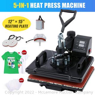5 in 1 Dual LED diaplay Multifunctional 360 Degree Swivel T-shirt Heat Press Machine. Parts Unverified