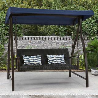 New Factory Sealed - Agio Cameron Woven Patio Swing with Blue Sunbrella Canopy -with Pillows, All weather woven resin wicker - 81.2 in. x 49 in. x 74.9 in. - New in box - $799 - SEE LINK (New)